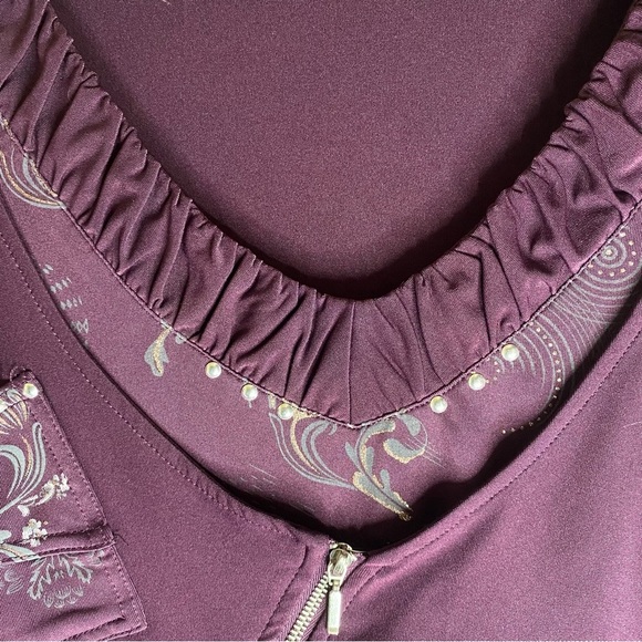 Marie Claire Abstract Whimsy Floral Festival V-neck Tunic Shirt Purple Zipper S - Picture 4 of 9